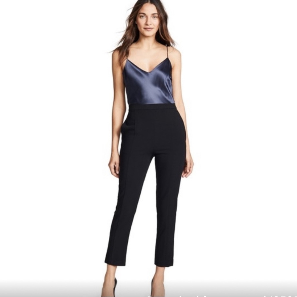 Black Halo Teagun Silk Formal Jumpsuit in Colorblock Black & Blue.